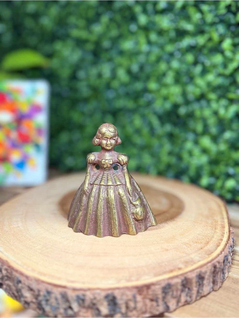 Vintage Little Girl Brass Bell - Gold & Brown